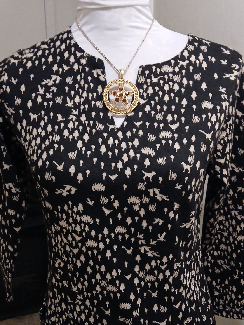 Joules Black and Cream Long Sleeve Printed Dress